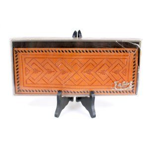 Deadstock Vintage Di Lido Cognac Brown Tooled Leather Wallet Billfold 70s 60s